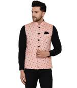 Pink printed cotton nehru-jacket