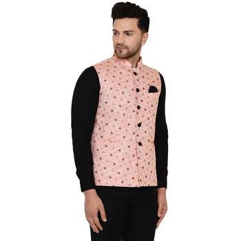 Pink printed cotton nehru-jacket 2