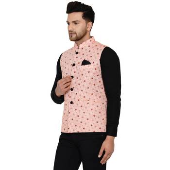 Pink printed cotton nehru-jacket 3