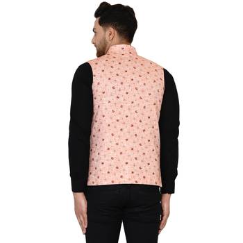 Pink printed cotton nehru-jacket 4