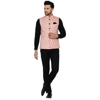 Pink printed cotton nehru-jacket 5