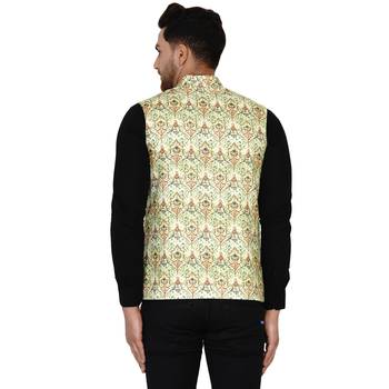 Green printed cotton nehru-jacket 4
