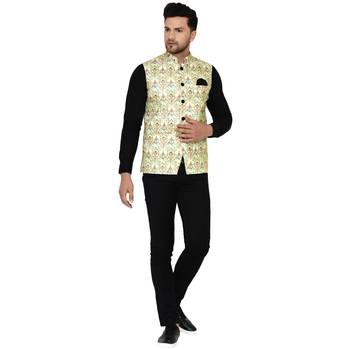 Green printed cotton nehru-jacket 5