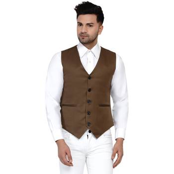 Brown plain cotton nehru-jacket 1