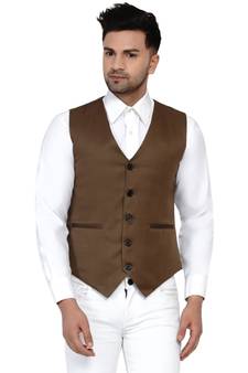 Brown plain cotton nehru-jacket