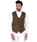 Brown plain cotton nehru-jacket