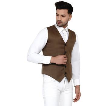 Brown plain cotton nehru-jacket 2