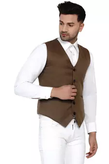 Brown plain cotton nehru-jacket