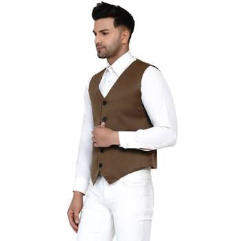 Brown plain cotton nehru-jacket 3