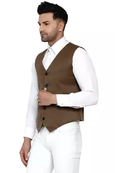 Brown plain cotton nehru-jacket