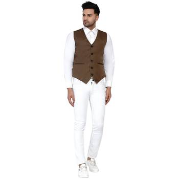 Brown plain cotton nehru-jacket 5
