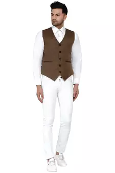 Brown plain cotton nehru-jacket