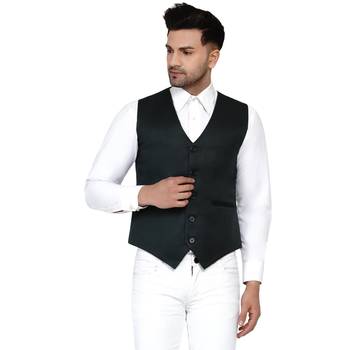 Green plain cotton nehru-jacket 1