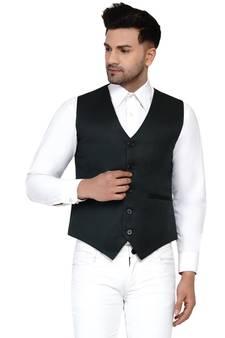 Green plain cotton nehru-jacket