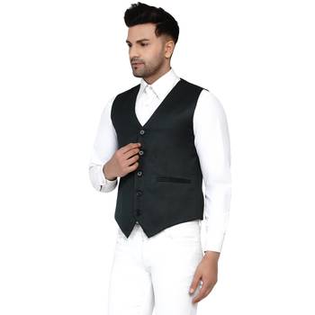 Green plain cotton nehru-jacket 3