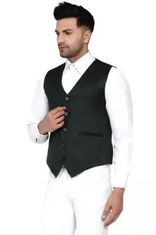 Green plain cotton nehru-jacket