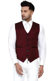 Maroon plain cotton nehru-jacket