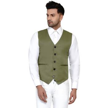 Green plain cotton nehru-jacket 1