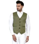 Green plain cotton nehru-jacket