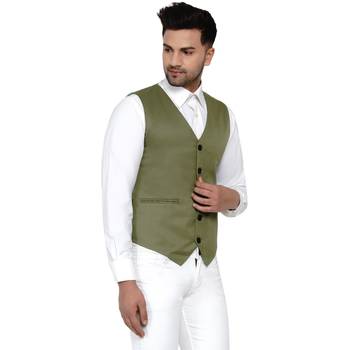 Green plain cotton nehru-jacket 2