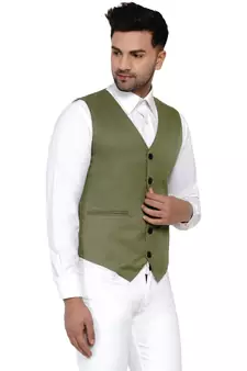 Green plain cotton nehru-jacket