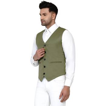 Green plain cotton nehru-jacket 3