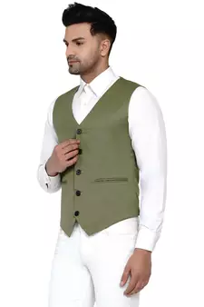 Green plain cotton nehru-jacket