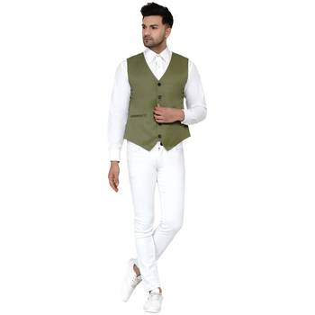 Green plain cotton nehru-jacket 5