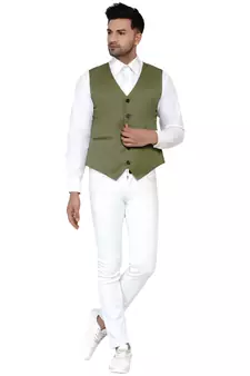 Green plain cotton nehru-jacket