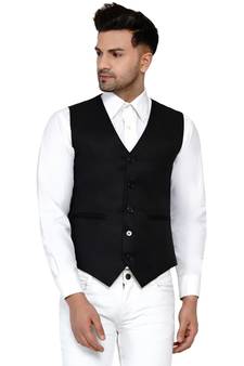 Black plain cotton nehru-jacket