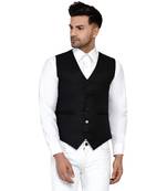 Black plain cotton nehru-jacket