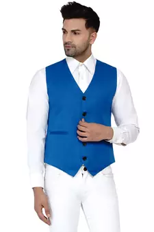 Blue plain cotton nehru-jacket