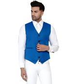 Blue plain cotton nehru-jacket