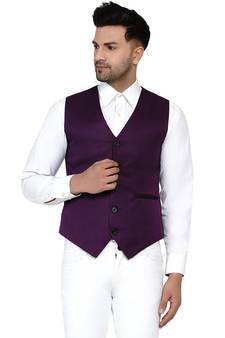 Purple plain cotton nehru-jacket