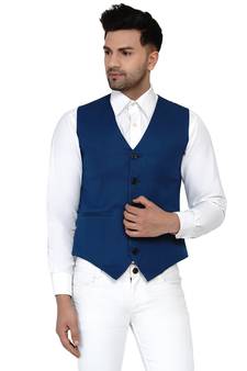 Turquoise plain cotton nehru-jacket