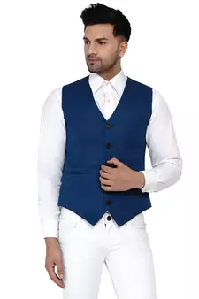 Turquoise plain cotton nehru-jacket