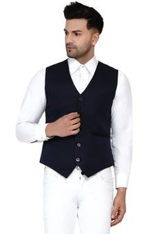 Blue plain cotton nehru-jacket