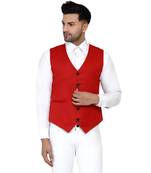 Red plain cotton nehru-jacket
