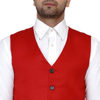 Red plain cotton nehru-jacket 2