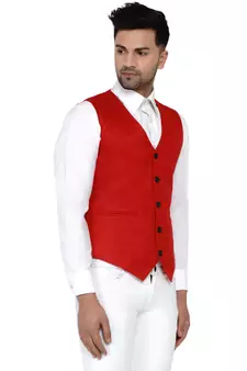 Red plain cotton nehru-jacket