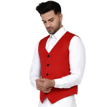 Red plain cotton nehru-jacket 4