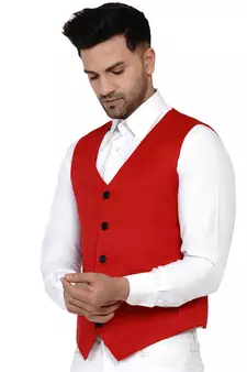 Red plain cotton nehru-jacket