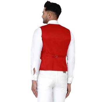 Red plain cotton nehru-jacket 5