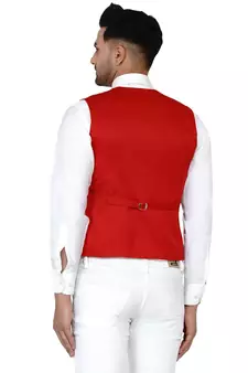 Red plain cotton nehru-jacket