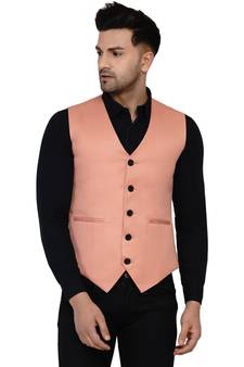 Pink plain cotton nehru-jacket
