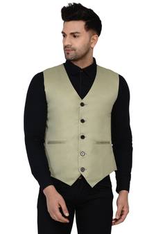 Green plain cotton nehru-jacket