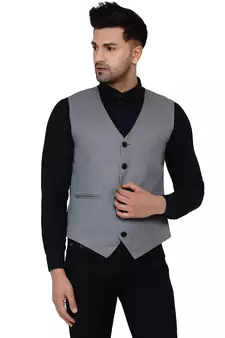 Grey plain cotton nehru-jacket