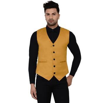 Gold plain cotton nehru-jacket 1