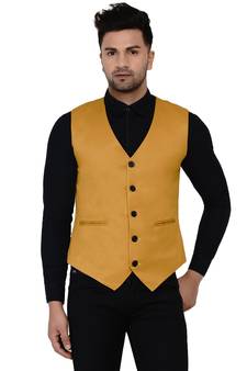 Gold plain cotton nehru-jacket
