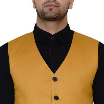 Gold plain cotton nehru-jacket 2